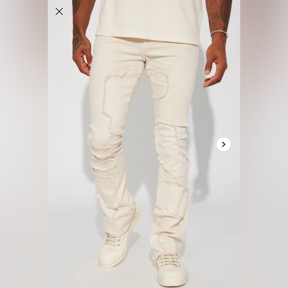 Fray Paneled Stacked Skinny Flared Pants - Cream
